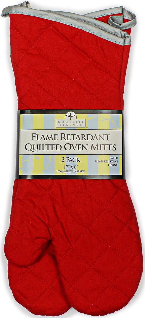 Nouvelle Legende Flame Retardant Quilted Oven Mitts, 17" Heavy-Duty Heat & Burn Protection for Kitchen, BBQ, Grilling, Lab-Tested, Flexible, Overs...