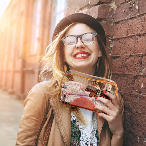 Y1tvei 2Pcs Summer Boho Rainbow Sunshine Clear PVC Makeup Bag Brown Rainbow Boho Plastic Cosmetic Toiletry Bag Transparent Zipper Makeup Case Wate...