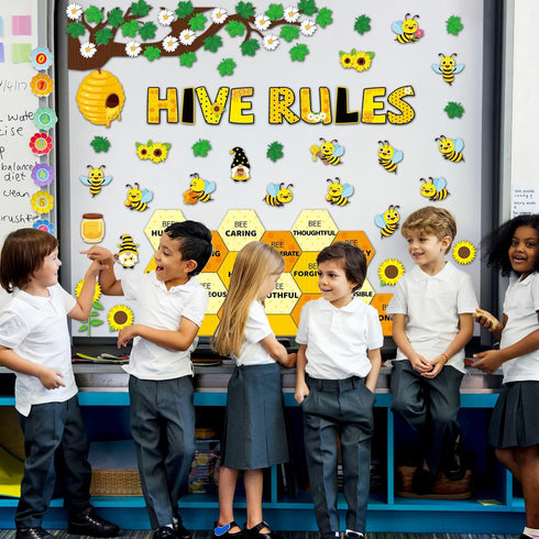 gisgfim Bee Motivational Bulletin Board Decorations Hive Rules Cutouts Summer Sunflower Tree Inspirational Positive Classroom Decor Daisy Bulletin...