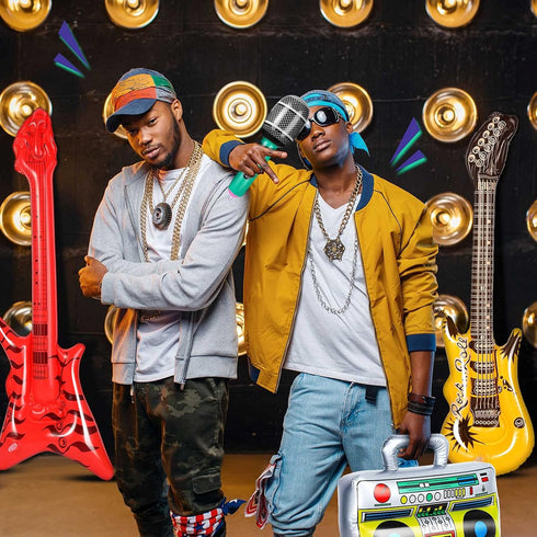 BBTO 15 Pcs Inflatable Rock Star Toy Set 23.6 Include 23.6 Inch Inflatable Rock Electric Guitar, Inflatable Bass Guitar, Inflatable Microphones, I...