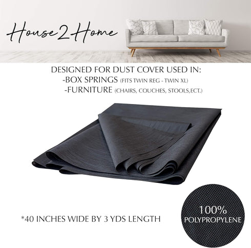 House2Home 40 Inch x 3 Yard Upholstery Black Cambric Dust Cover Fabric Replacement for Sofa Chair Furniture and Twin Box Spring Foundations, Conce...