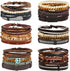 MILAKOO 26Pcs Black&Brown Braided Leather Bracelet for Men Women Cuff Beaded Bracelet Adjustable...