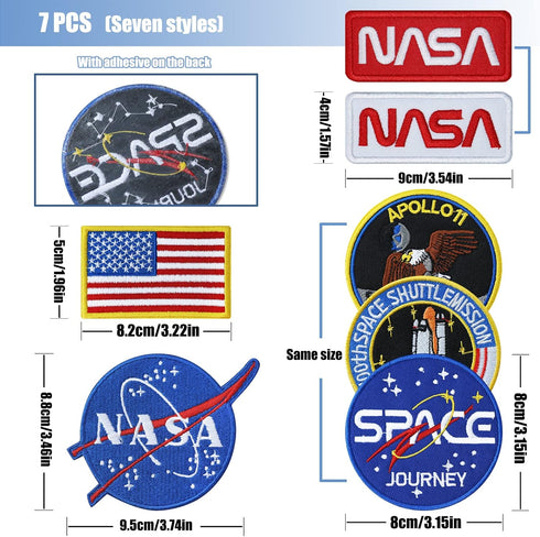 7pcs NASA Patch, Iron On Patches Space Badge Sew On Space Shuttle Embroidered and US Flag Patches for Jackets Backpacks Caps Hats Bags Clothing...
