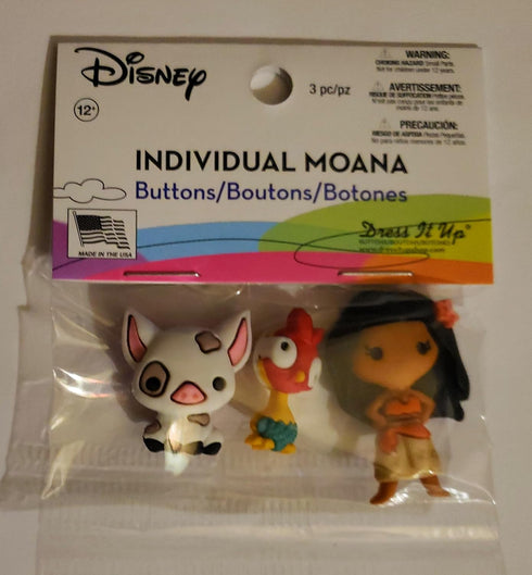 The Disney's Moana Collection - Buttons by Dress It Up Buttons and Embellishments - Moana, Hei Hei, and Pua....