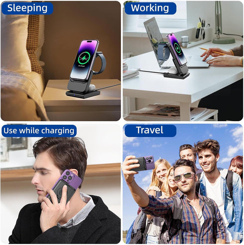 3 in 1 Wireless Charging Station, for Mag-safe Charger Stand for iPhone 15 14 13 12 Series, 5000mAh Portable Charger for Apple Watch Airpod, Trave...