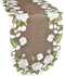 Beautiful White Magnolia Floral Design and Green Leaves Embroidered Cutwork Edges on Brown Polyester Linen Table Runner, Table Centerpiece, Dresse...