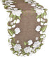Beautiful White Magnolia Floral Design and Green Leaves Embroidered Cutwork Edges on Brown Polyester Linen Table Runner, Table Centerpiece, Dresse...