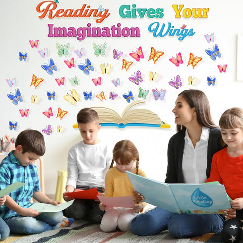 Classroom Reading Bulletin Board Set Butterfly Bulletin Board Decorations Floral Butterfly Paper Cutouts for Classroom Back to School Office Readi...