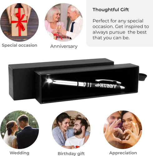Inkstone HUBBY Engraved Flashlight Pen with Stylus Tip - Christmas Birthday Father's Day Gift for Husband from Wife...