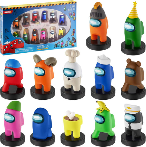 P.M.I. Stamps for Kids: 12 Among Us Toys with 16 Collectibles, Mini Figures for Party, Birthday, Gift & Decoration...