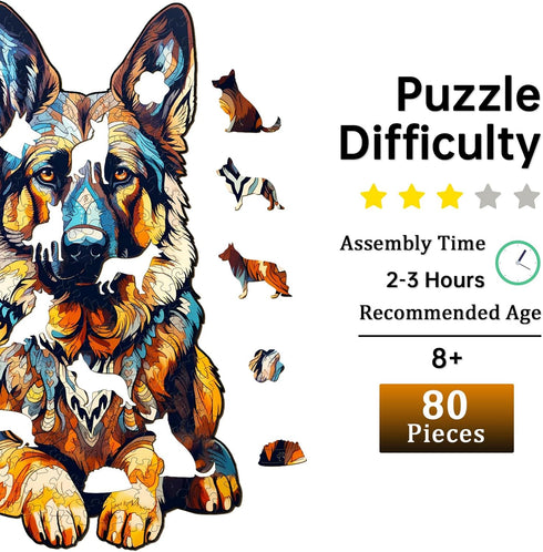 Wooden Puzzles for Adults, German Shepherd Dog Wooden Jigsaw Puzzles for Adults, Unique Animal Shape Wood Cut Puzzles for Puzzle Lovers, Birthday ...