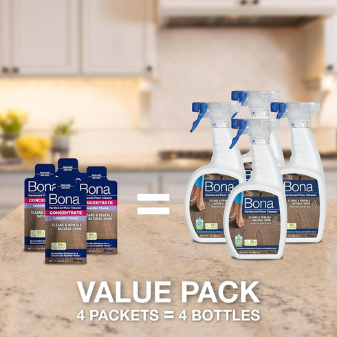 Bona Hardwood Floor Cleaner Concentrate, Lavender Thyme Scent, 1 fl oz, Pack of 4 (Makes 128 fl oz) - Residue-Free Floor Cleaning Concentrate Spra...