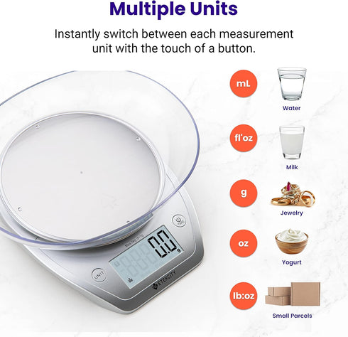 Etekcity 0.1g Food Kitchen Scale, Bowl, Digital Grams and Ounces for Weight Loss, Dieting, Baking, Cooking, and Meal Prep, 11lb/5kg, Stainless Ste...