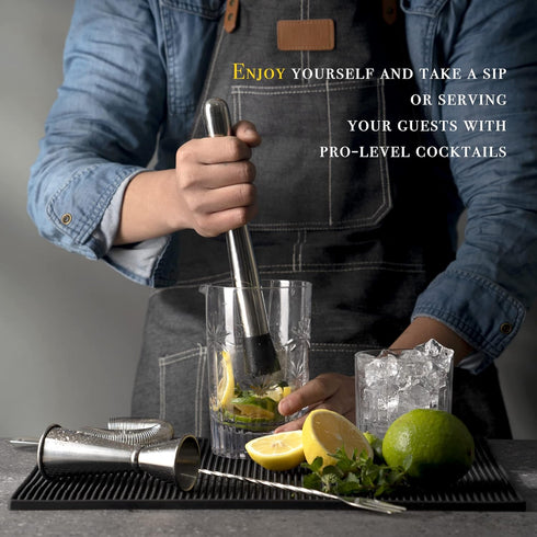 Homestia 10" Stainless Steel Muddler for Cocktails Drink Muddler, 12" Cocktail Spoon, 1 oz 2 oz Double Jigger, Basic 3 PCS Cocktail Set Mixing Too...