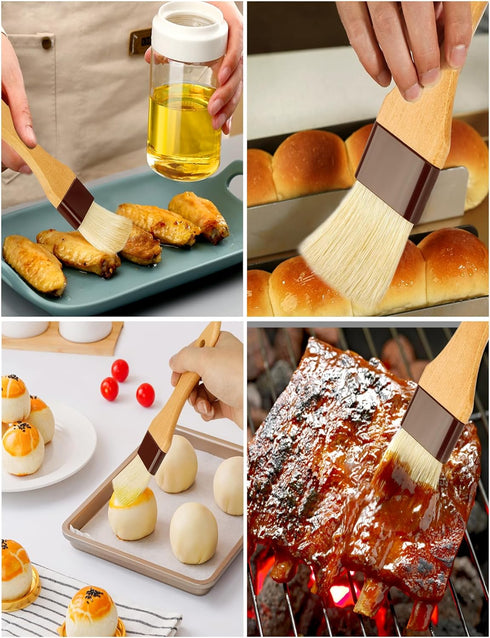 Pastry brush,Basting brush for Cooking,Natural Bristle BBQ Brush for Oil & Sauce,Wooden Handle Food Brush for Baking,Easy Clean Butter Egg Wash Br...