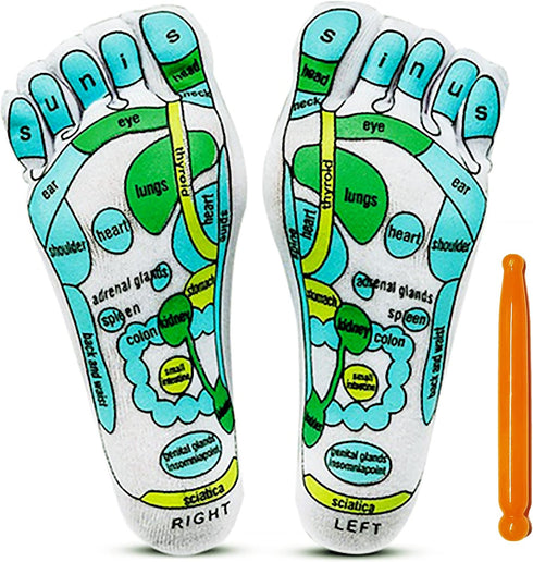 Acupressure Reflexology Socks for Women & Men Foot Massage Five Toe Separate Socks Cotton Reflexology Acupressure Charts & Rod Included; Relief Bo...