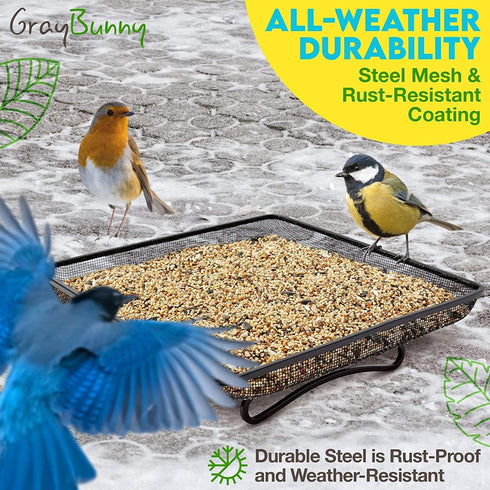 Gray Bunny Bird and Squirrel Feeder Tray 11x11 Inches, Cardinal Bird Feeder, Blue Jay Feeder, Squirrel Feeders for Outside, Wild Bird Feeders, Pla...