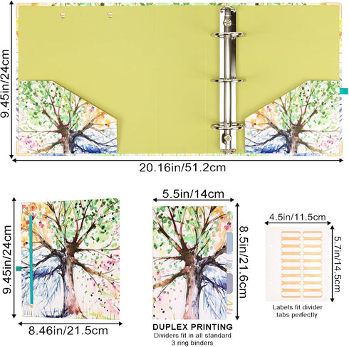 2 Inch Mini 3 Ring Binder for 5.5" x 8.5" Paper with 5-Tab Dividers EYROZILL Cute Mini Binder for School/Office Supplies and Home, Season Tree...