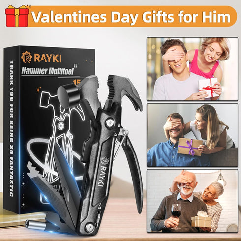 Father's Day Gifts, Hammer Multitool 15 in 1 Birthday Gifts for Men Dad Husband Boyfriend Camping Accessories Survival Gear Multi Tool with Gift B...