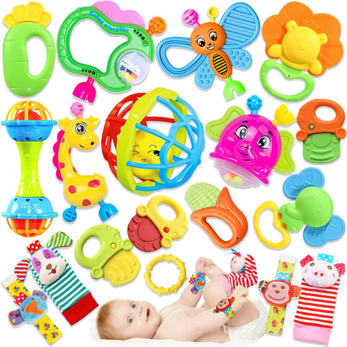 Baby Rattles Toys for 0-6 Months - 18 PCS Infant Toys 0-3 Month Old Baby Boy Girl Gifts Set with Teething and Wrist Socks Rattle Infant Newborn Se...