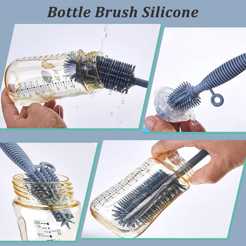 Double Sided Cleaning Brush,Soft Kitchen Scrub Brush,Reusable Silicone Bottle Cleaning Brush,Narrow Neck Bottle Brush Cleaner,Long Handle Bottle B...