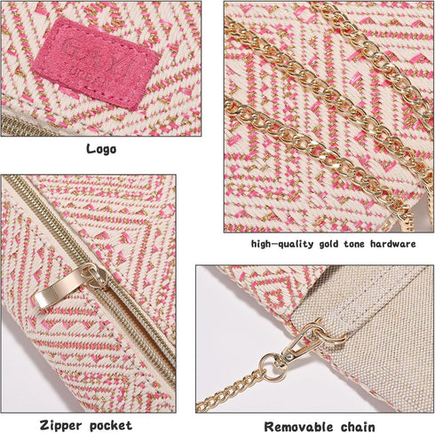 Straw Clutch Purses for Women, Woven Envelope Crossbody Clutch, Foldover Beach Bag for Summer...
