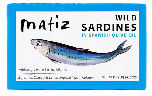 Matiz Sardines in Olive Oil, 4.2 Ounce Can, Spanish Gourmet Wild Caught Natural Fish for Tapas, Snacks, or Meals, Protein Rich, Sealed Freshness...