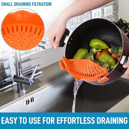 Zulay Silicone Pot Strainer - Adjustable Snap On Strainer For Most Pans & Pots - Food Grade, Heat Resistant, Colander For Draining Pasta, Fruits &...