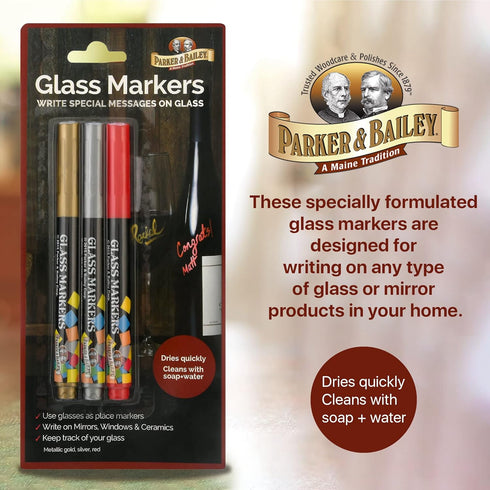 Parker & Bailey Glass Markers - Metallic Markers Wine Glass Markers Washable Wine Markers for Window Mirror Ceramics Drink Glasses Bottles Non-Tox...