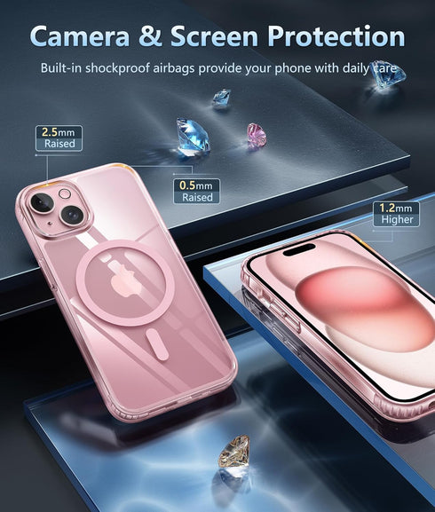 FNTCASE for iPhone 15 Case: Support Magnetic Charging Military Grade Drop Protection Anti Yellowing Cell Phone Cover - Rugged Sturdy Shockproof Pr...