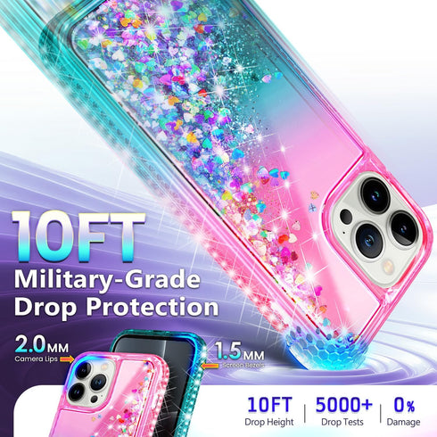 NGB Designed for iPhone 11 Pro-Max Case, Pink/Aqua | Glitter Liquid Sparkle Cute Cover for Women Girls Kids | with Tempered Glass Screen Protector...