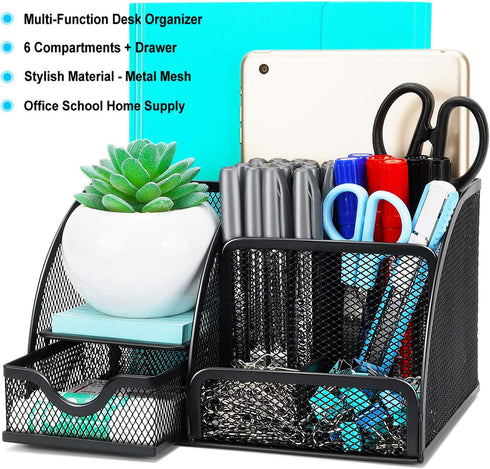 Desk Organizer, Office Supplies Desk Organization Accessories Pen Holder Organizers Set Multi-Functional Mesh Storage Caddy with 6 Compartments + ...