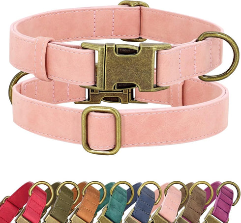 Didog Soft Leather Dog Collar, Durable Heavy Duty Dog Collars with Quick Release Metal Buckle, Adjustable Pink Dog Collar Leather for Large Medium...