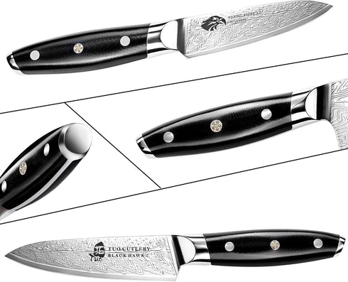 TUO Paring Knife 3.5 Inch - Ultra Sharp Peeling Knife - High Carbon Stainless Steel - Full Tang G10 Handle with Gift Box - Black Hawk S Series...