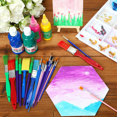 Lincia 30 Pcs Paint Brush Set Bulk, All Purpose Paint Brushes for Acrylic Painting, Easy to Clean and Hold, Round and Flat Kids Paint Brushes, Gre...