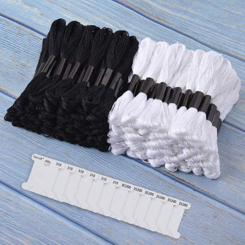 96 Black White Skeins Stranded Cross Stitch Floss Friendship Bracelets String Embroidery Thread with 12 Pieces Floss Bobbins, Cross Stitch Project...