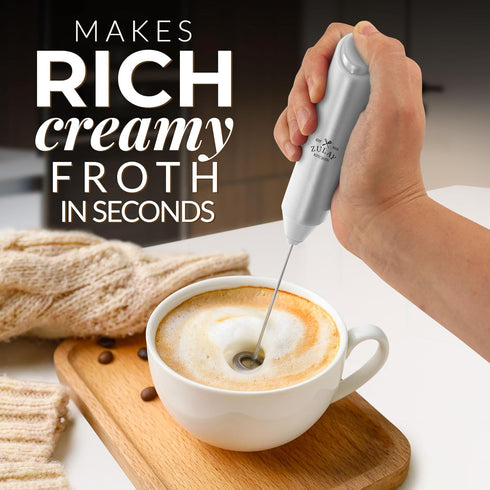 Zulay Kitchen Powerful Milk Frother Wand - Mini Milk Frother Handheld Stainless Steel - Battery Operated Drink Mixer for Coffee, Lattes, Cappuccin...