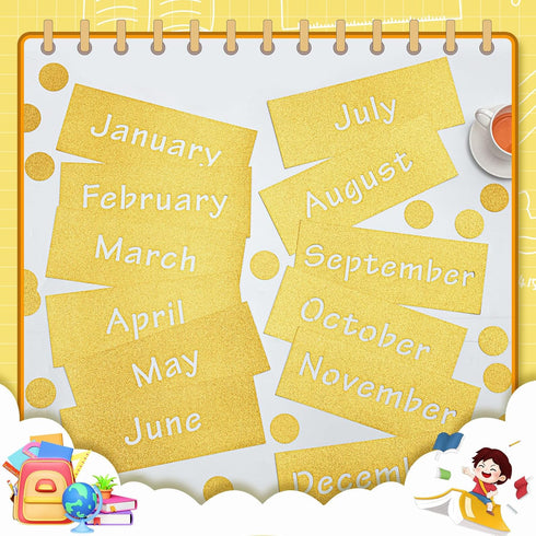 Zonon 48 Pieces Holiday Monthly Headliners Set 12 Months of The Year Headers Monthly Bulletin Board Borders Seasonal Monthly Headers with 36 Round...