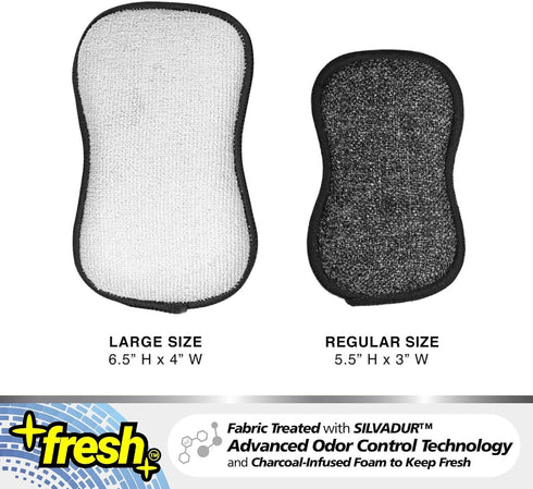 Fresh Regular Professional Microfiber Scrub-N-Wipe Sponge Pads, Fabric Treated with SILVADUR Advanced Odor Control Technology and Charcoal-Infused...