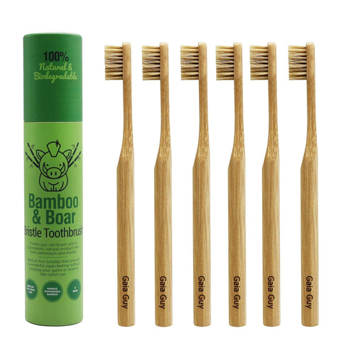Gaia Guy Natural Bristle Bamboo Toothbrush (NO Nylon - Boar Hair ONLY) - Totally Compostable & Biodegradable Boar Bristle and Bamboo Toothbrushes ...