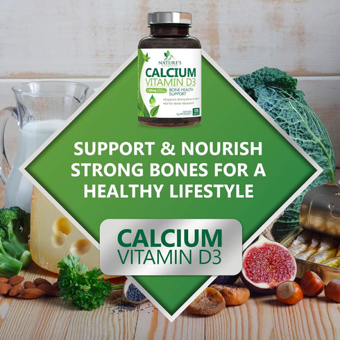 Calcium Supplement with Vitamin D - 1200 mg Calcium Carbonate with 1600 IU of D3 Vitamins - Supports Bone Strength, Teeth & Immune System - Natura...