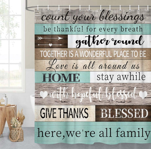 JAWO Education Wooden Plank Vintage Inspirational Motivational Words Print Rustic Cabin Shower Curtain for Bathroom, Retro with Hooks, 70X70IN(Tea...