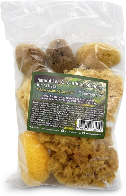 Natural Sea & Synthetic Sponges - Assorted Sizes 7pc Value Pack for Crafts & Artists: Great for Painting, Hobbies, Art, Effects, Ceramics, Clay, P...