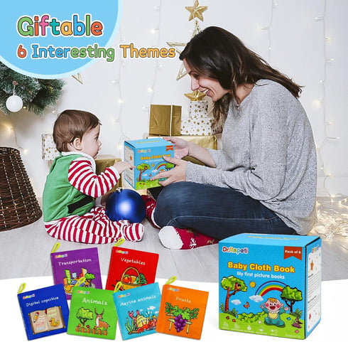 Dr.Rapeti Soft Cloth Books Baby Books Bath Books 6-Pack for Baby Infant Toddler Kids Crinkle Squeaky Washable Chewable Non-Toxic Early Educational...