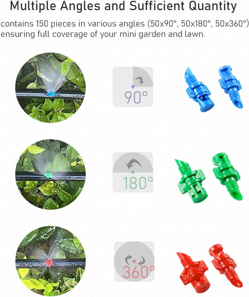 150 Pcs Micro Sprayer Refraction 90/180/360 Degree Automizing Sprinkler Nozzle Irrigation System Garden Lawn Plant Irrigation Water Sprinkler...