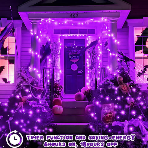 KNONEW Purple Halloween Lights Indoor Outdoor 60FT 180 LED String Light with 8 Lighting Modes, Timer Memory Function Plug in for Halloween Party H...