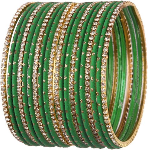 Efulgenz Indian Bangles for Women Indian Bangle Set Rhinestone CZ Plain Metal Bracelet Bangle Jewelry for Women (Green, 2-6)...