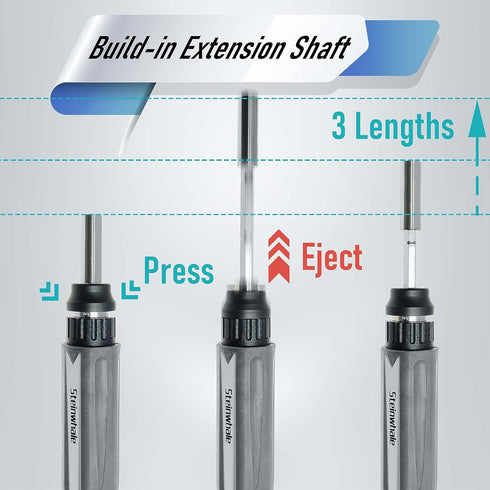 32 in 1 Ratchet Screwdriver Set with Push-Eject Extension Rod, 48-Tooth Gear Ratchet, Antislip Soft Handle, Magnetic Bit Holder, 30pcs S2 Steel Bi...