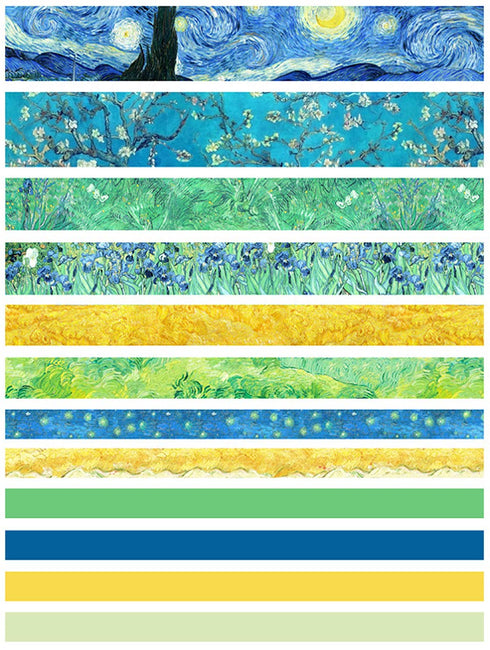 Washi Tape Set of 12 Rolls,Van Gogh Starry Night Decorative Green Leaves Floral Blue Yellow Washi Masking Tape Sets for Craft,Kids,Scrapbook,DIY,G...