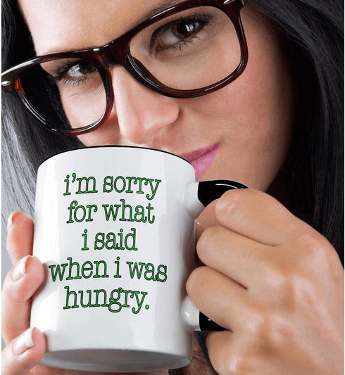 3dRose I'm Sorry For What I Said When I Was Hungry Lime Green Two Tone Mug, 11 oz, Black...